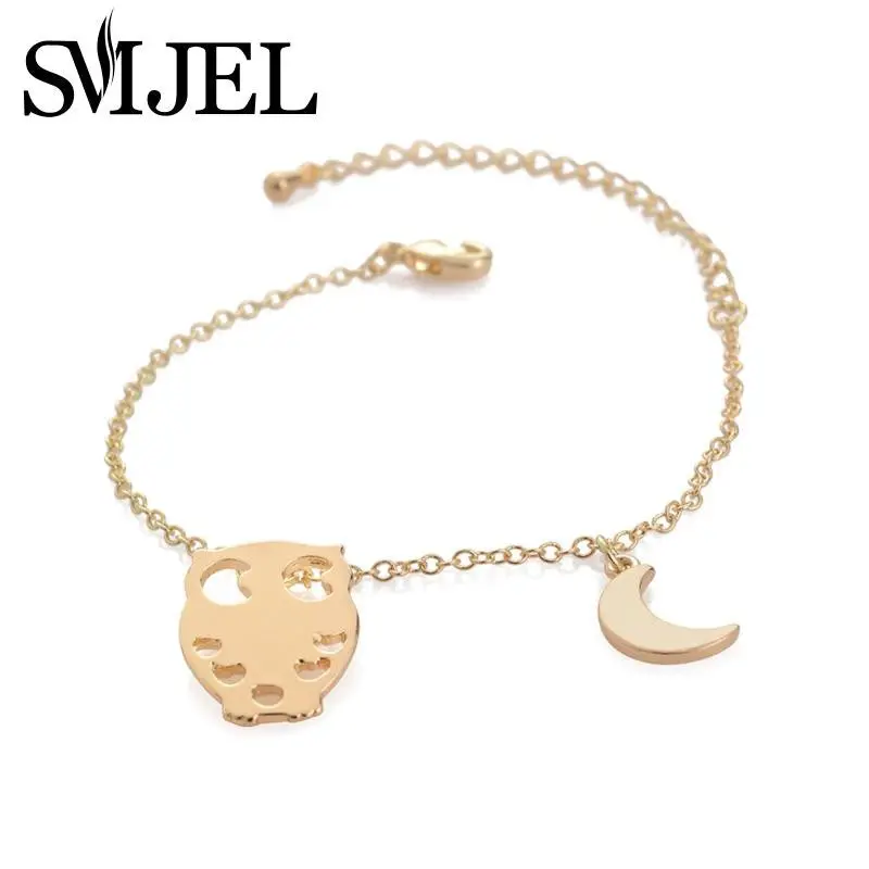18K Gold Plated Night Owl And Moon Bracelets Cute Animal Mix Bracelet Girl Jewelry B011 1