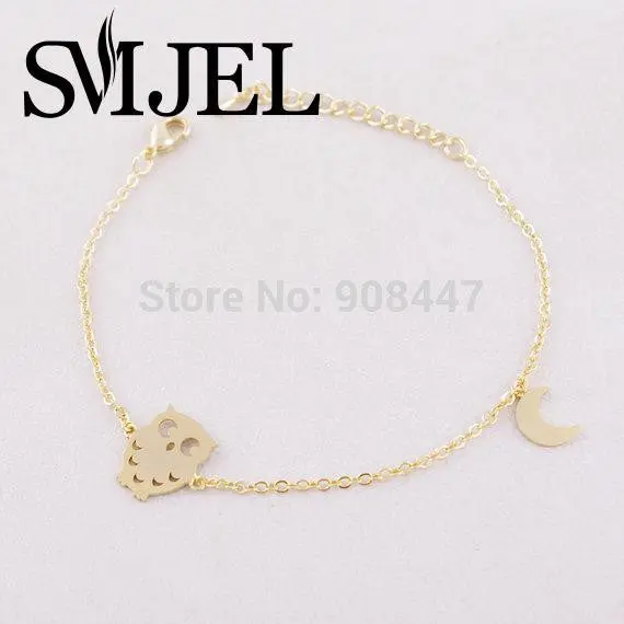 18K Gold Plated Night Owl And Moon Bracelets Cute Animal Mix Bracelet Girl Jewelry B011 2
