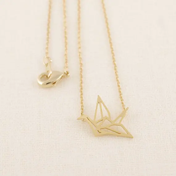 18K Gold Plated Origami Crane Pendant Necklaces Simple Origami Bird Animal Couple Necklace N006 1