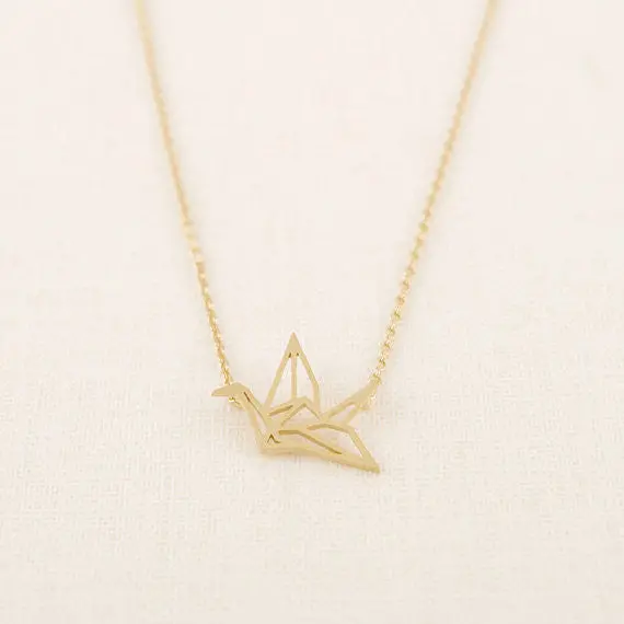 18K Gold Plated Origami Crane Pendant Necklaces Simple Origami Bird Animal Couple Necklace N006 2