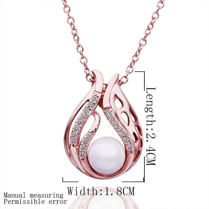 18K Gold Plated Pendant Necklace Pink Rose Pear Maxi Necklace Bijouterie 1
