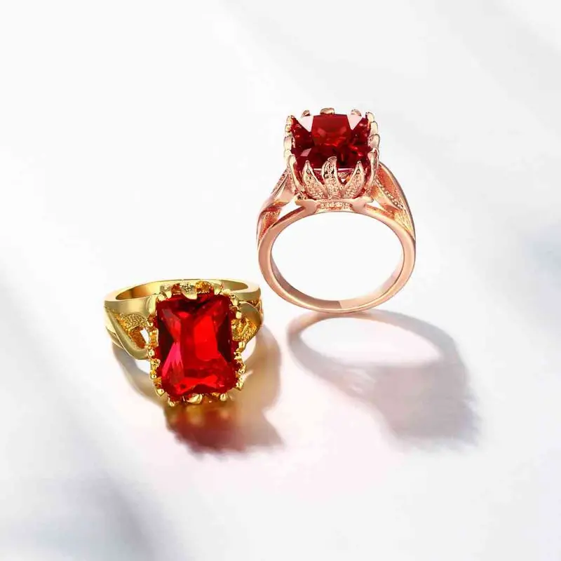 18K Gold Plated Ring Big Ruby Anel Masculino Bijoux Women Skgr1 1 4