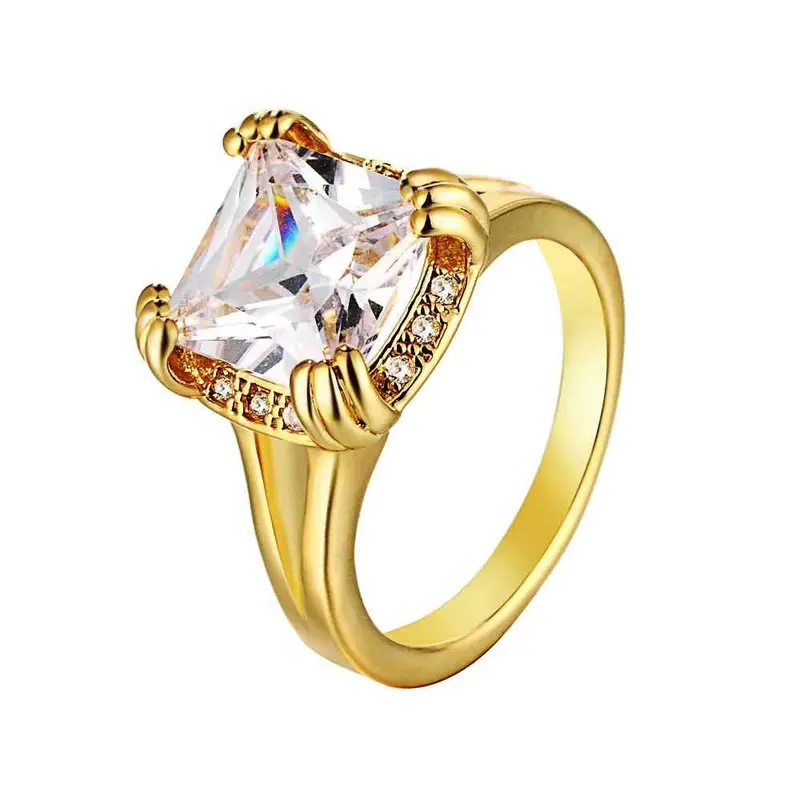 18K Gold Plated Ring Big White Gem Anillo Collier Plastron Skgr1 7 1