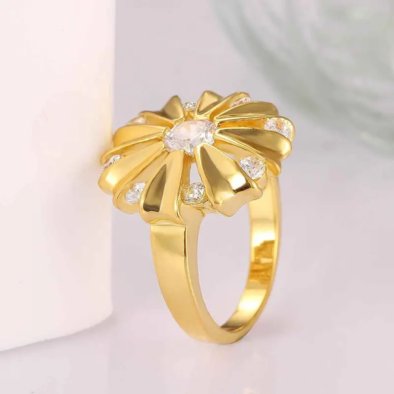18K Gold Plated Ring Insets Chrysanthemum Anel Masculino Joias2 6 17