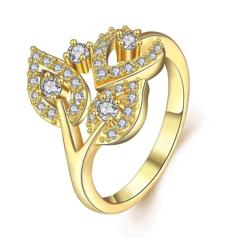 18K Gold Plated Rings For Men Crystal Leaves Anel Masculino Jewelry Display2 5 1