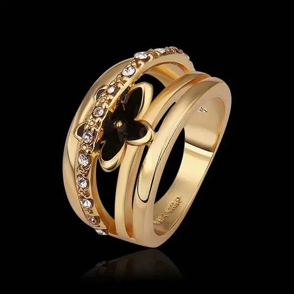 18K Gold Plated Rings Insets Black Flower Anel Masculino Joyas 538 1