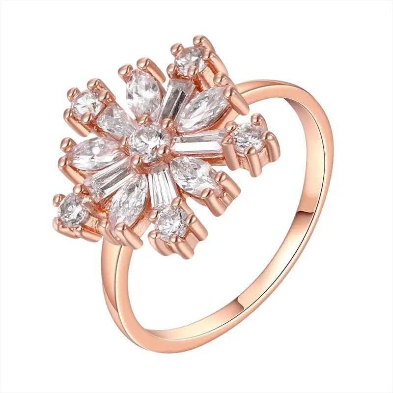 18K Gold Plated Rings Open Flower Platinum Color Ring Men Fine Jewelry224 2