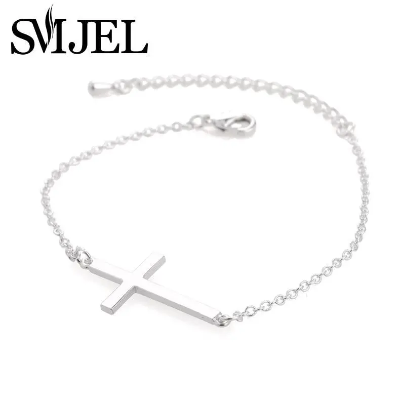18K Gold Plated Sideways Cross Bracelets Religious Bracelet Girl Jewelry B018 1
