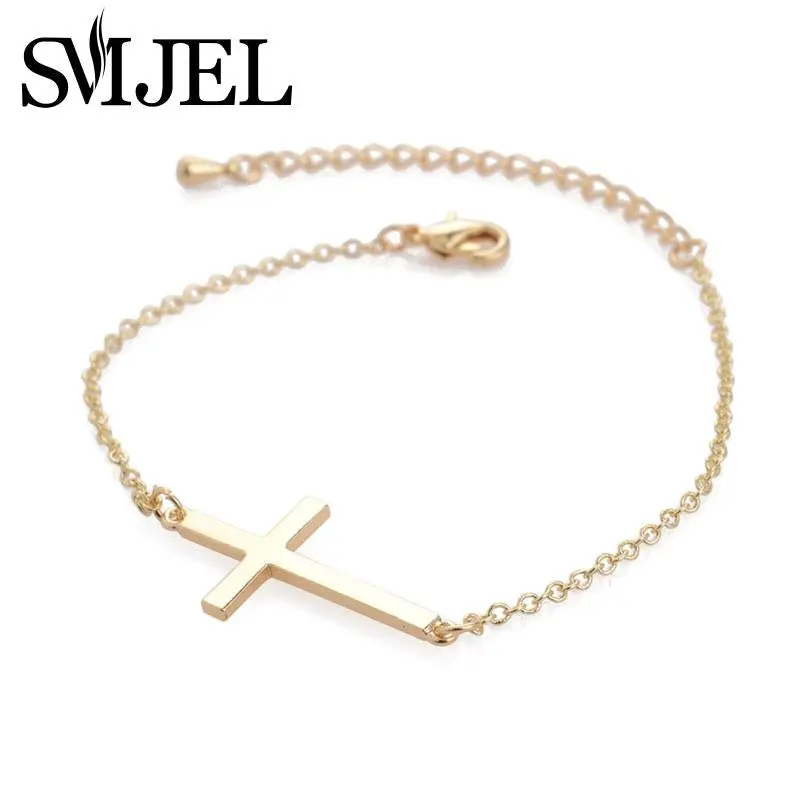 18K Gold Plated Sideways Cross Bracelets Religious Bracelet Girl Jewelry B018 2