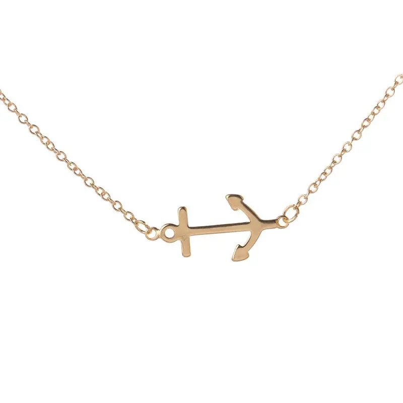 18K Gold Plated Trendy Simple Anchor Pendant Necklace Girlfriend Gift 30Pcs-N071 1