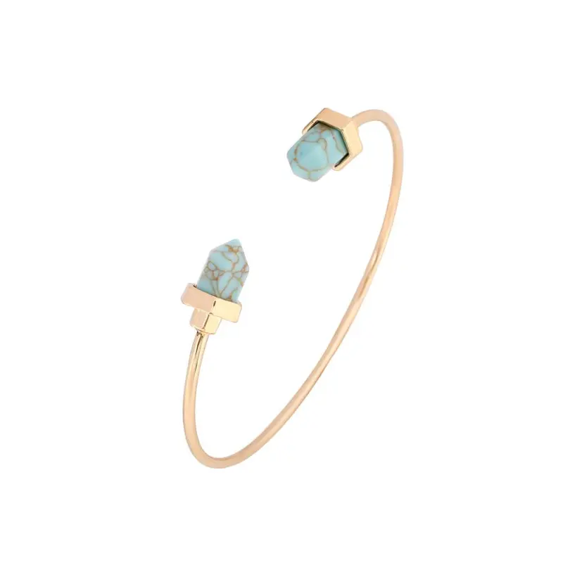 18K Gold Plated Turquoise Bullet Healing Point Bracelets Bangles Faux Marble White Howlite Bracelet Bangle G075 1