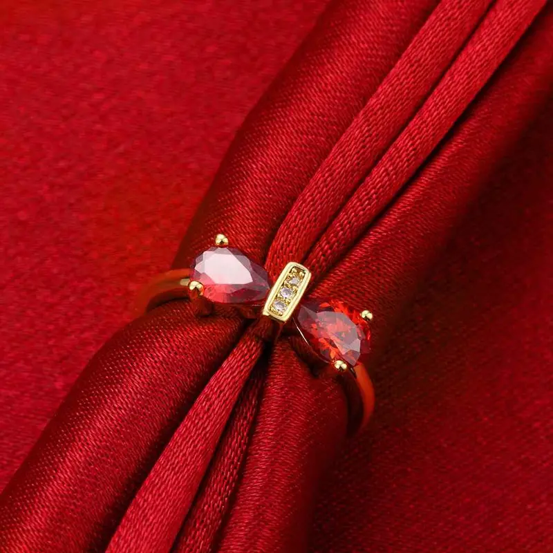 18K Gold Plated Wedding Rings Bow Insets Anillos Collier Plastron179 10