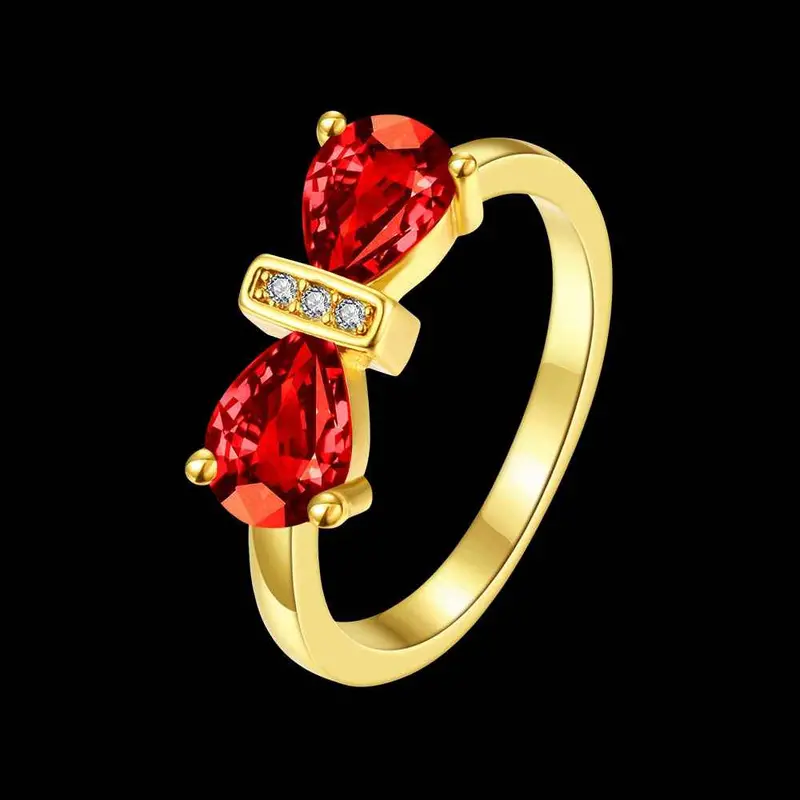 18K Gold Plated Wedding Rings Bow Insets Anillos Collier Plastron179 8