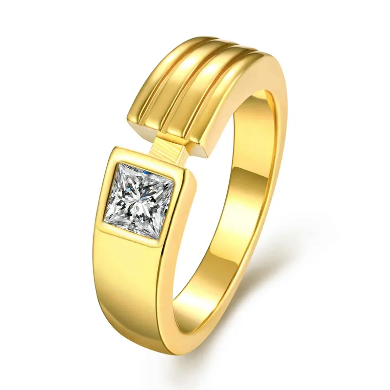 18K Gold Plated Wedding Rings Small Square Insets Aliancas Ruby Jewelry 1