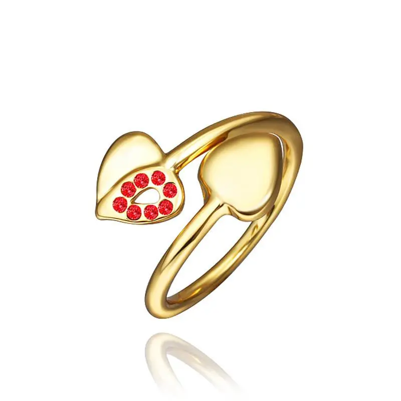 18K Gold Plated Wedding Rings Two Heart Io Anel Floating Charms2 1