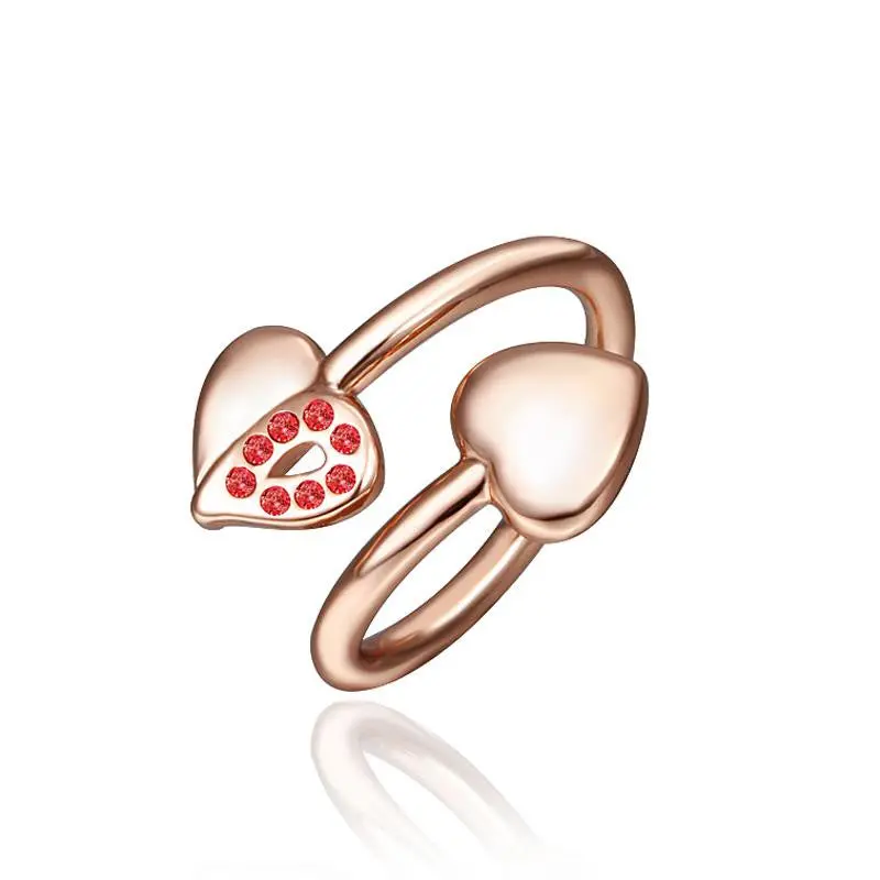 18K Gold Plated Wedding Rings Two Heart Io Anel Floating Charms2 2
