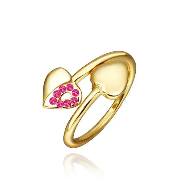 18K Gold Plated Wedding Rings Two Heart Io Anel Floating Charms2 4