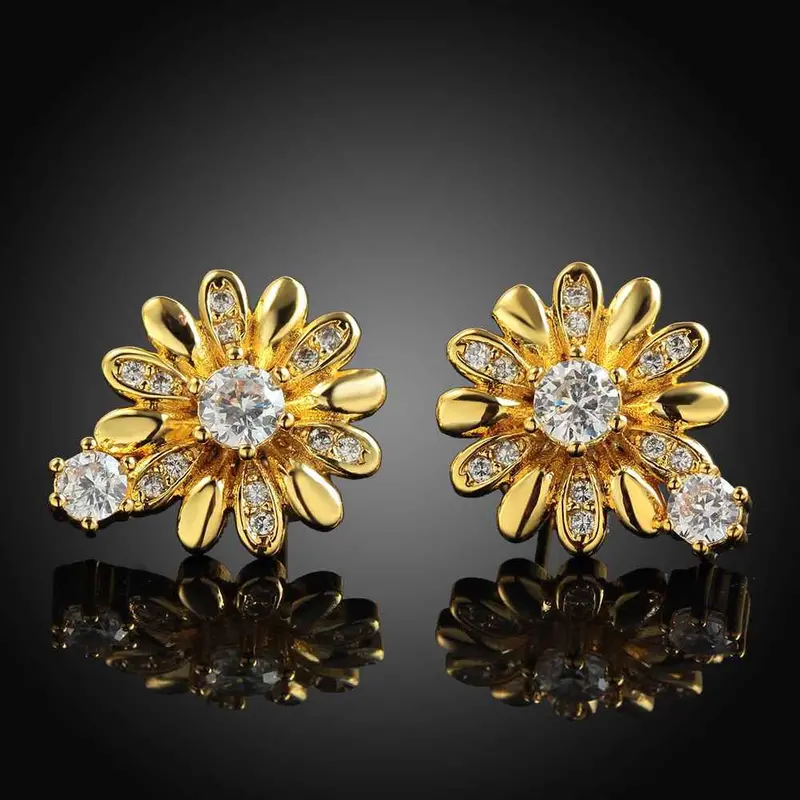 18K Gold Plating Earing Ethnic Crystal Flower Stud Pendientes Sport Skge 23 1
