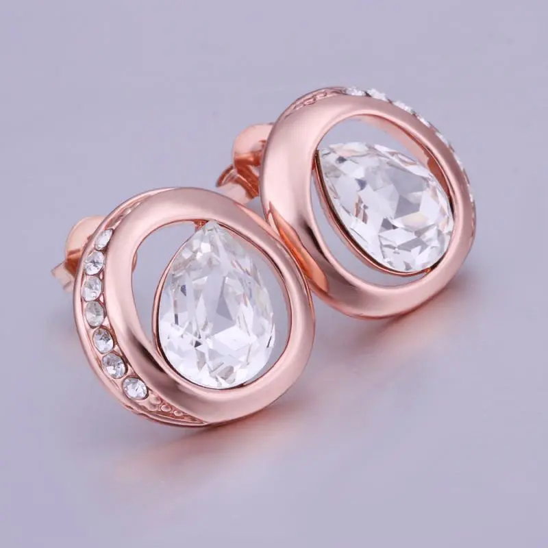 18K Gold Plating Earring Lko Crystal In Circle Stud Earrings Pendientes Bear Love 1