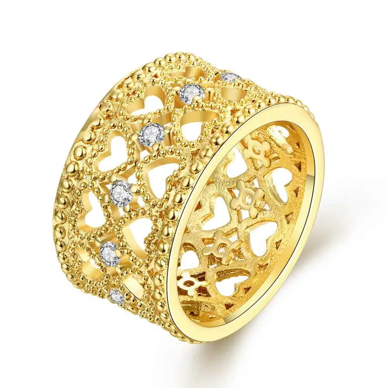 18K Gold Plating Engagement Ring Hollow Pattern Insets Aliancas Charm311 1