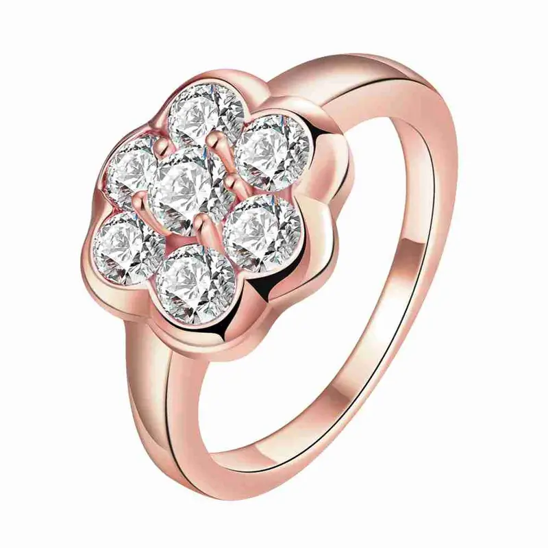 18K Gold Plating Engagement Rings Large Flower Set Crystal Aliancas Jewelry European Style 1
