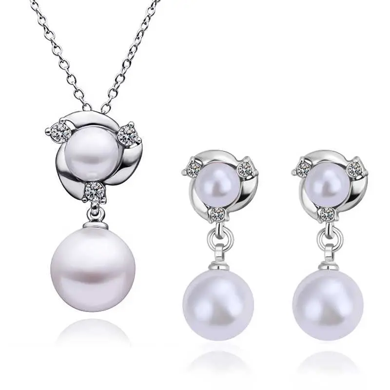 18K Gold Plating Jewelry Sets Double Hanging Beads Necklace+Earrings African Jewelry Set Bone167 2