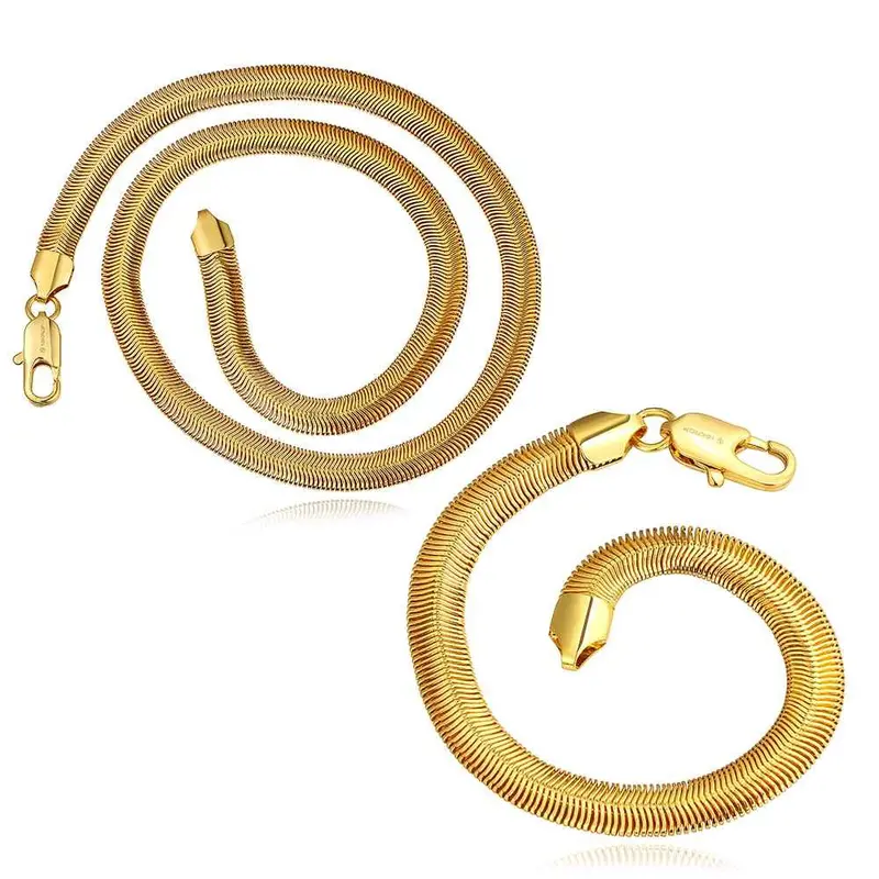 18K Gold Plating Jewelry Sets Gold Plated Snake Chain Necklace+Bracelet Gift For Her Smtps4 6 1
