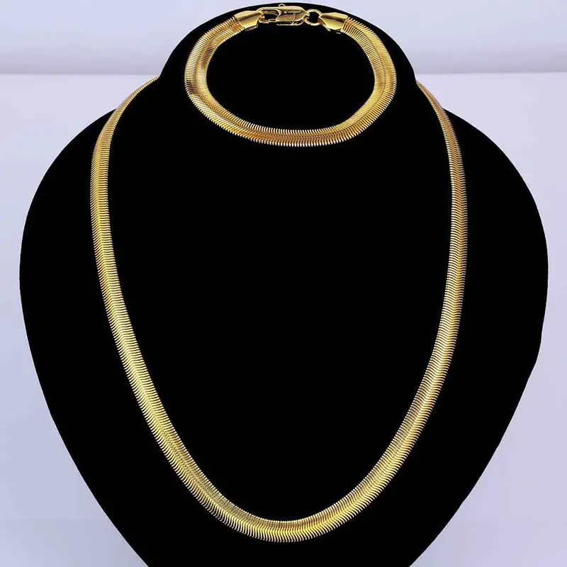 18K Gold Plating Jewelry Sets Gold Plated Snake Chain Necklace+Bracelet Gift For Her Smtps4 6 2