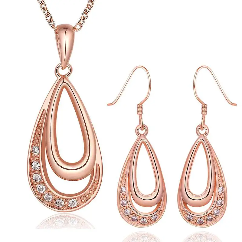 18K Gold Plating Jewelry Sets Two Crystal Earrings+Necklace Smtps398 1