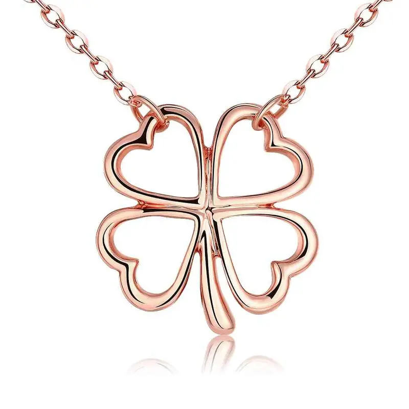 18K Gold Plating Necklace Men Hollow Four-Leaf Flower Maxi Colar Ruby Jewelry248 1