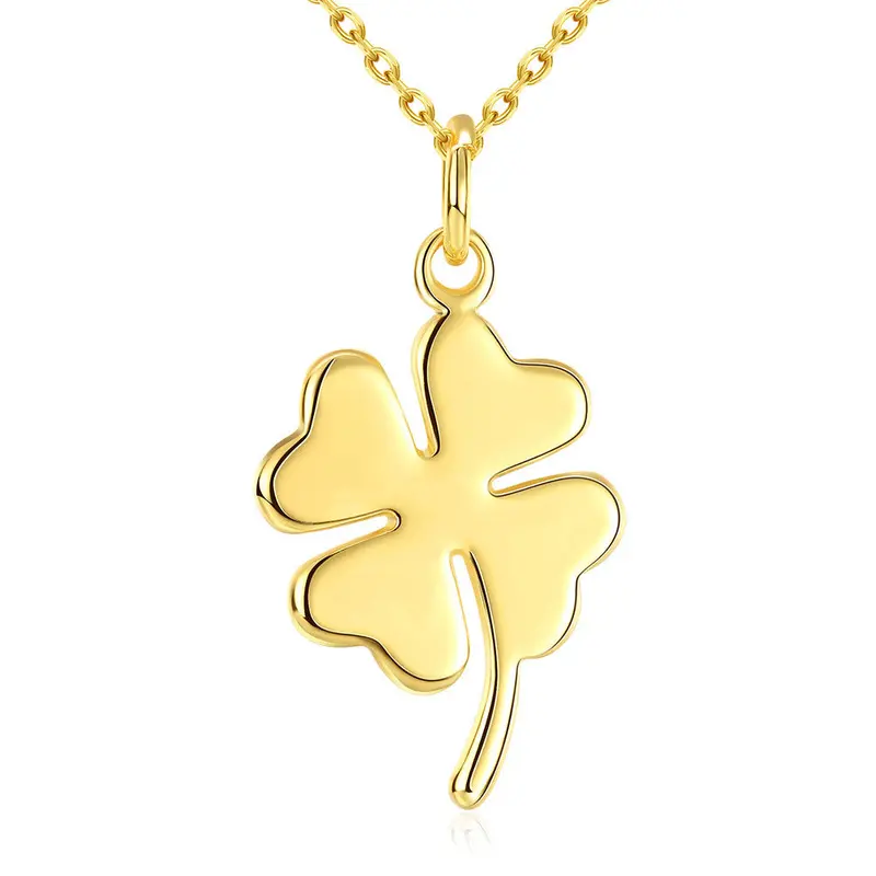18K Gold Plating Necklace Men Hollow Four-Leaf Flower Maxi Colar Ruby Jewelry248 3