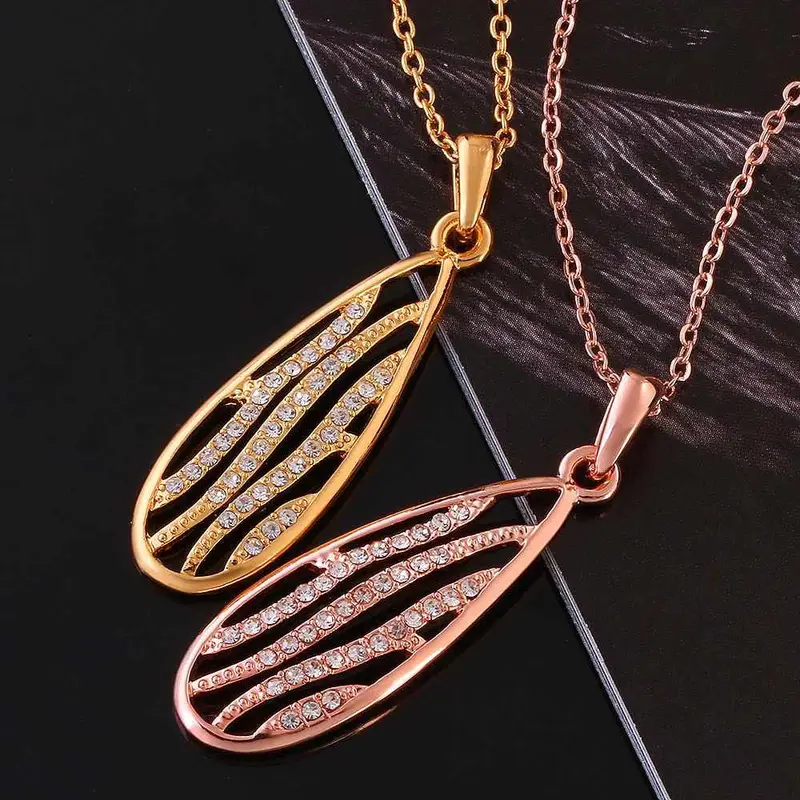 18K Gold Plating Necklaces Drop Water Rose Golden Colar Charms 1