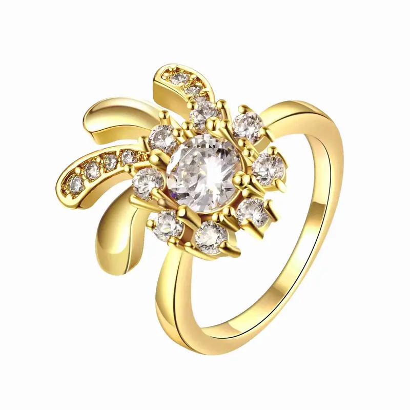 18K Gold Plating Wedding Rings Flowers In Full Bloom Anillos Bear Elegant 1