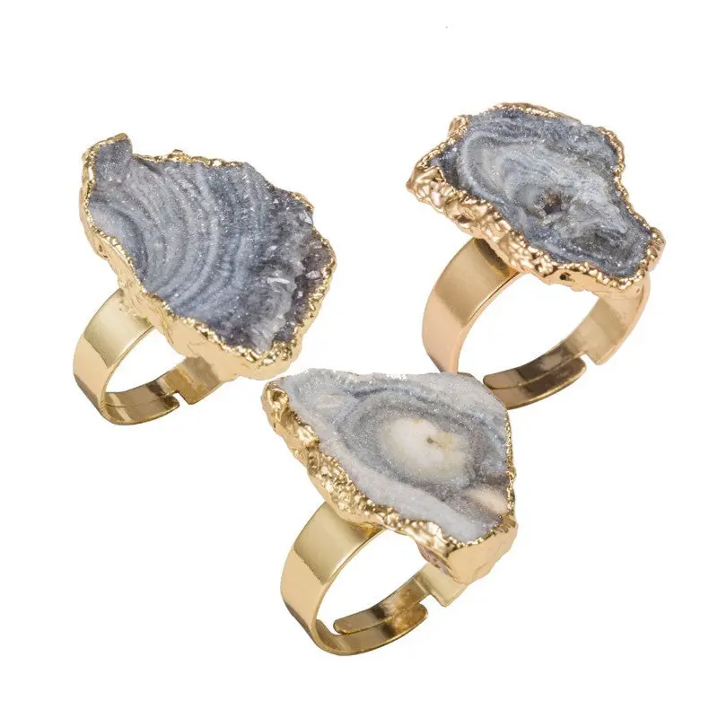 18K Gold Unique Natural Stone Quartz Amethyst Crystal Druzy Irregular Wedding Ring Sjz002 1
