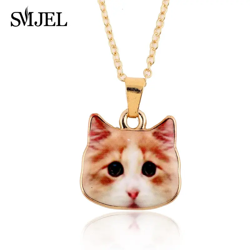 18K Gold Zinc Alloy Colorful Kitty Animal Necklace Lovely Cat Enamle Necklace Personalized Gifts Oxl010 2