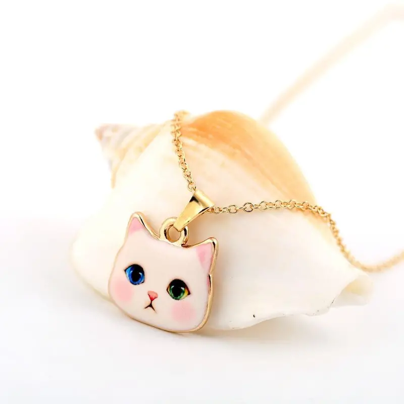 18K Gold Zinc Alloy Colorful Kitty Animal Necklace Lovely Pink Cat Necklace Party Gifts Oxl011 1