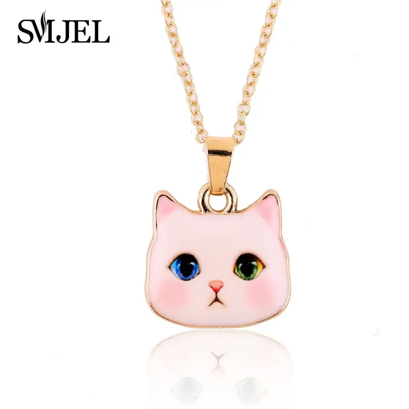 18K Gold Zinc Alloy Colorful Kitty Animal Necklace Lovely Pink Cat Necklace Party Gifts Oxl011 2