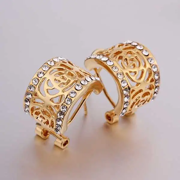 18K Gp Gold Plated Jewelry Earring Nickel Free Copper Rhinestone Crystal Earrings Smtpe49 2