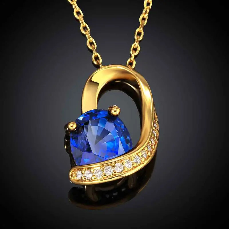 18K Gp Zircon Party Sapphire Jewelry Chunky Necklace Collares Pendantsskgn 5 1