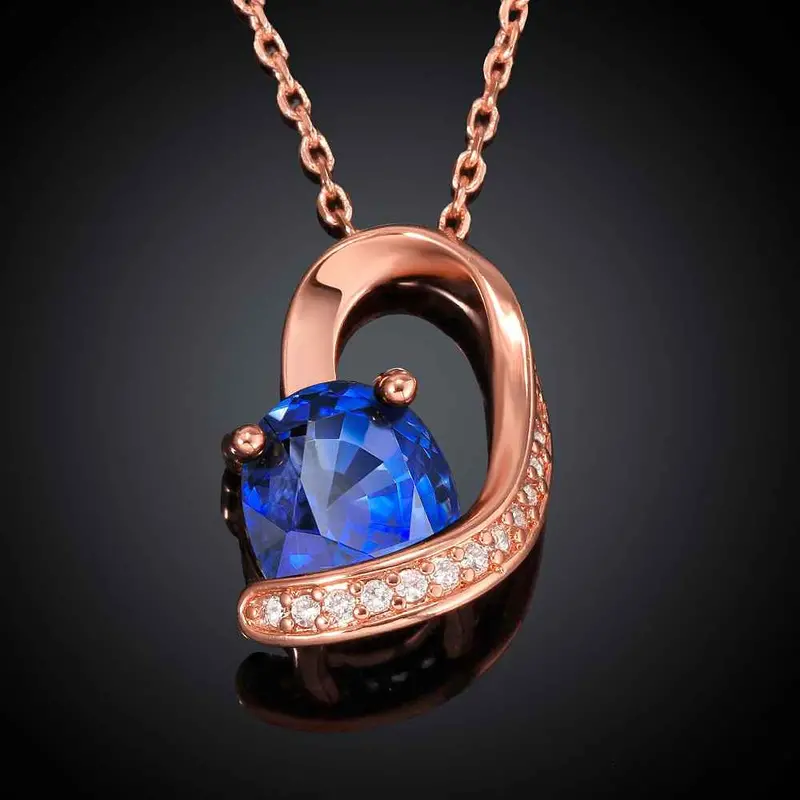 18K Gp Zircon Party Sapphire Jewelry Chunky Necklace Collares Pendantsskgn 5 2