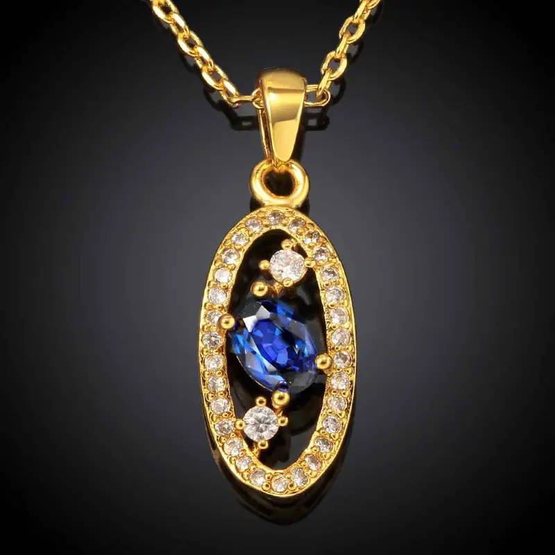 18K Gp Zircon Rock Sapphire Jewelry Chunky Necklace Collares Pendantsskgn 52 1