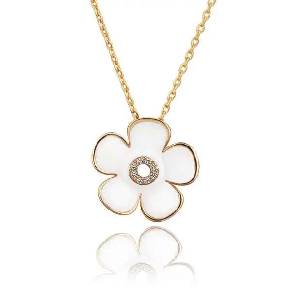 18K Real Gold Plated Choker Necklace White Flowers Bead Necklace Joyas 64 1