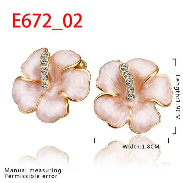 18K Real Gold Plated Earrings Pink Flower Stud Earrings Pendientes Bear Hand Madeball  81 1