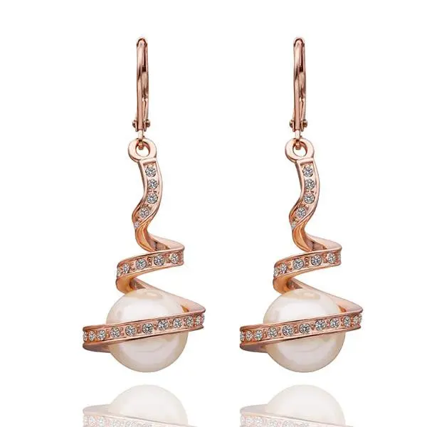 18K Real Gold Plated Earrings Spiral Beads Drop Earrings Cuff Joyas 125 1