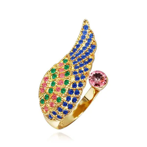 18K Real Gold Plated Engagement Ring Wing Colorful Men Ring Collier Plastron Femme199 1