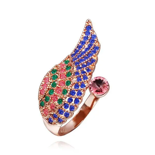 18K Real Gold Plated Engagement Ring Wing Colorful Men Ring Collier Plastron Femme199 2