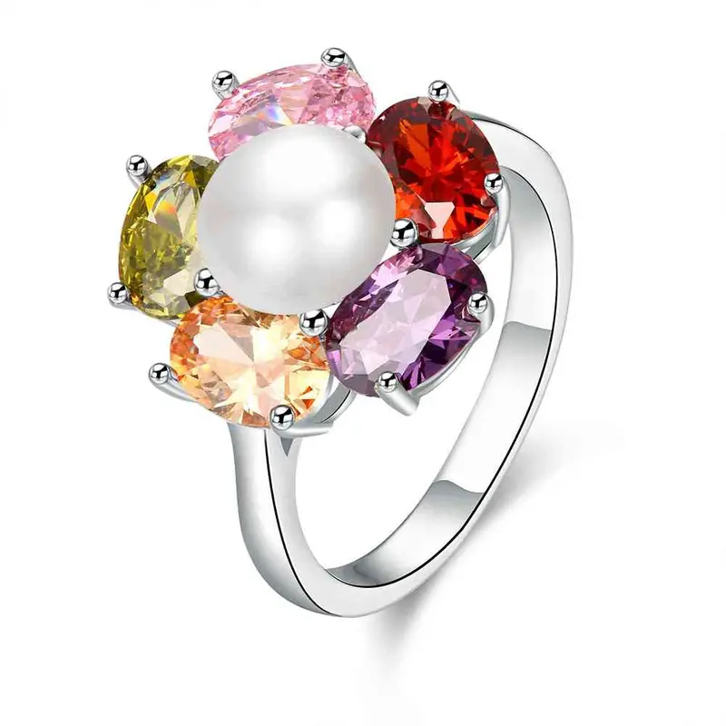 18K Real Gold Plated Ring Colored Flowers Anillos Fine Jewelry Skgr412 1
