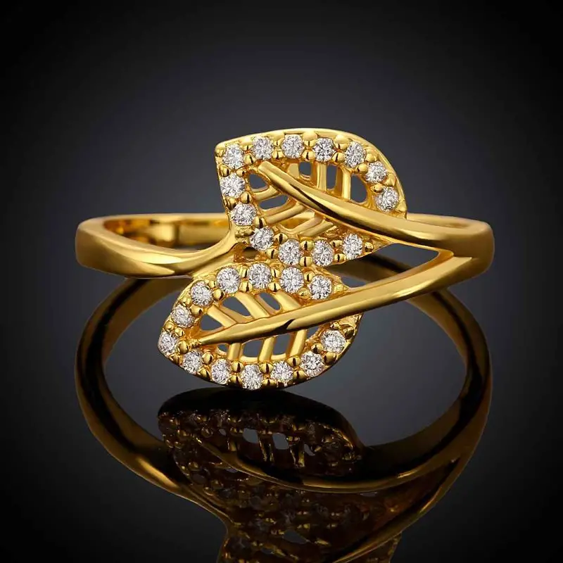 18K Real Gold Plated Rings For Men Insets Two Leaves Opal Accessories Skgr 83 1