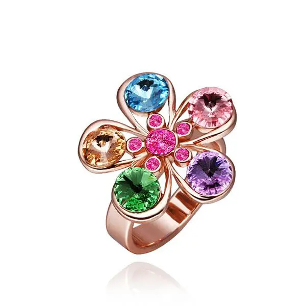 18K Real Gold Plated Rings M Colorful Flower Bague Femme Fine Jewelry216 1