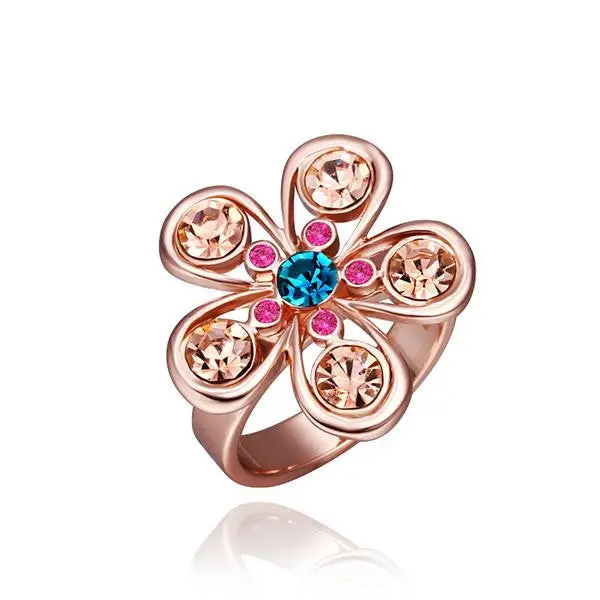 18K Real Gold Plated Rings M Colorful Flower Bague Femme Fine Jewelry216 2